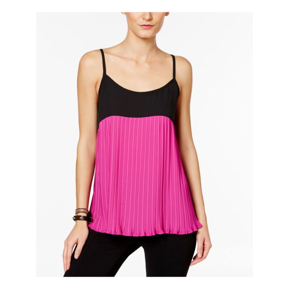 INC Womens Purple Pleated Spaghetti Strap Scoop Neck Top M